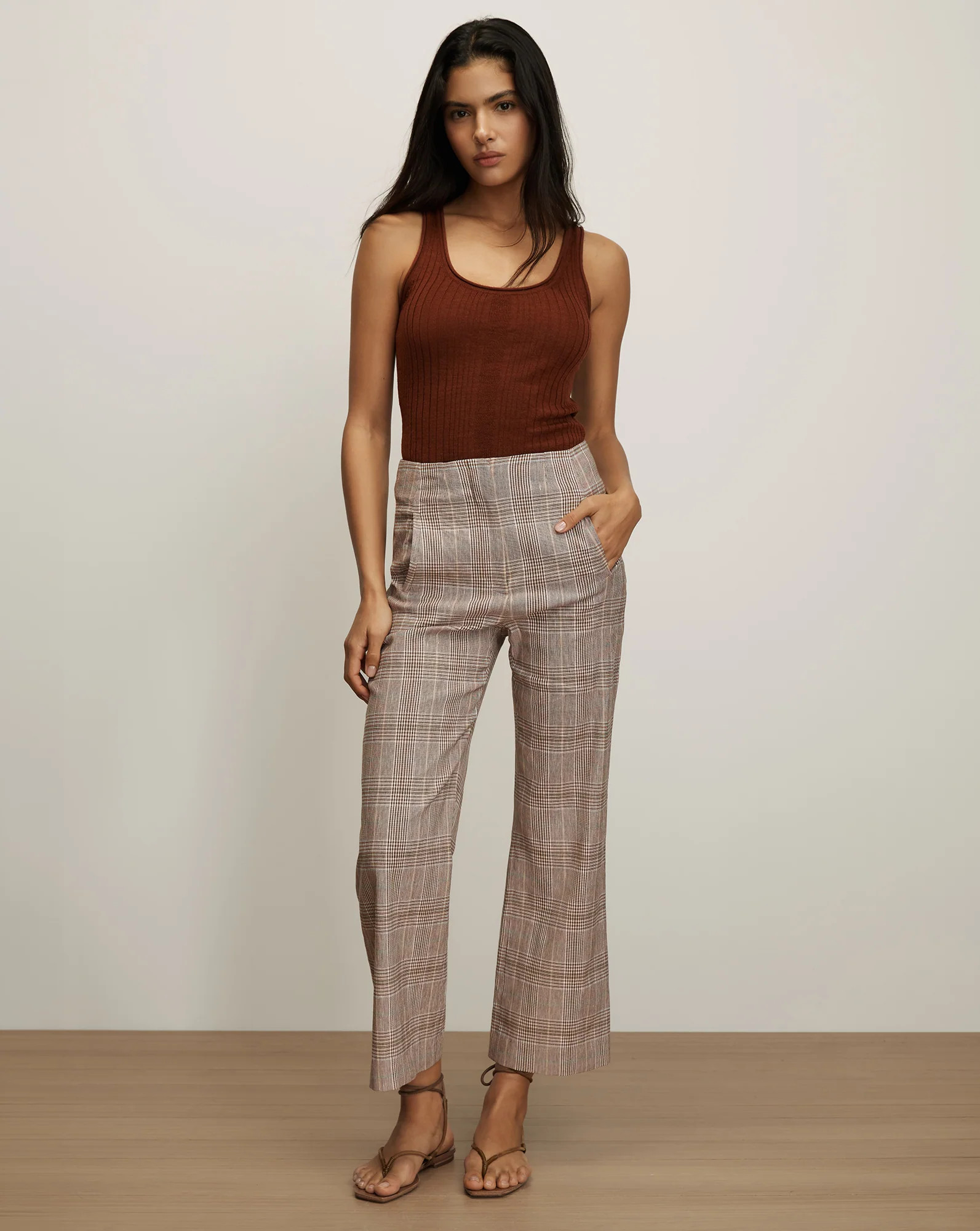 Dova Plaid Wide-Leg Pant in Burgundy | Veronica Beard | Veronica Beard