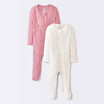 Baby Girls' 2pk Dots Jacquard Ribbed Sleep N' Play - Cloud Island™ Mauve 6-9M | Target