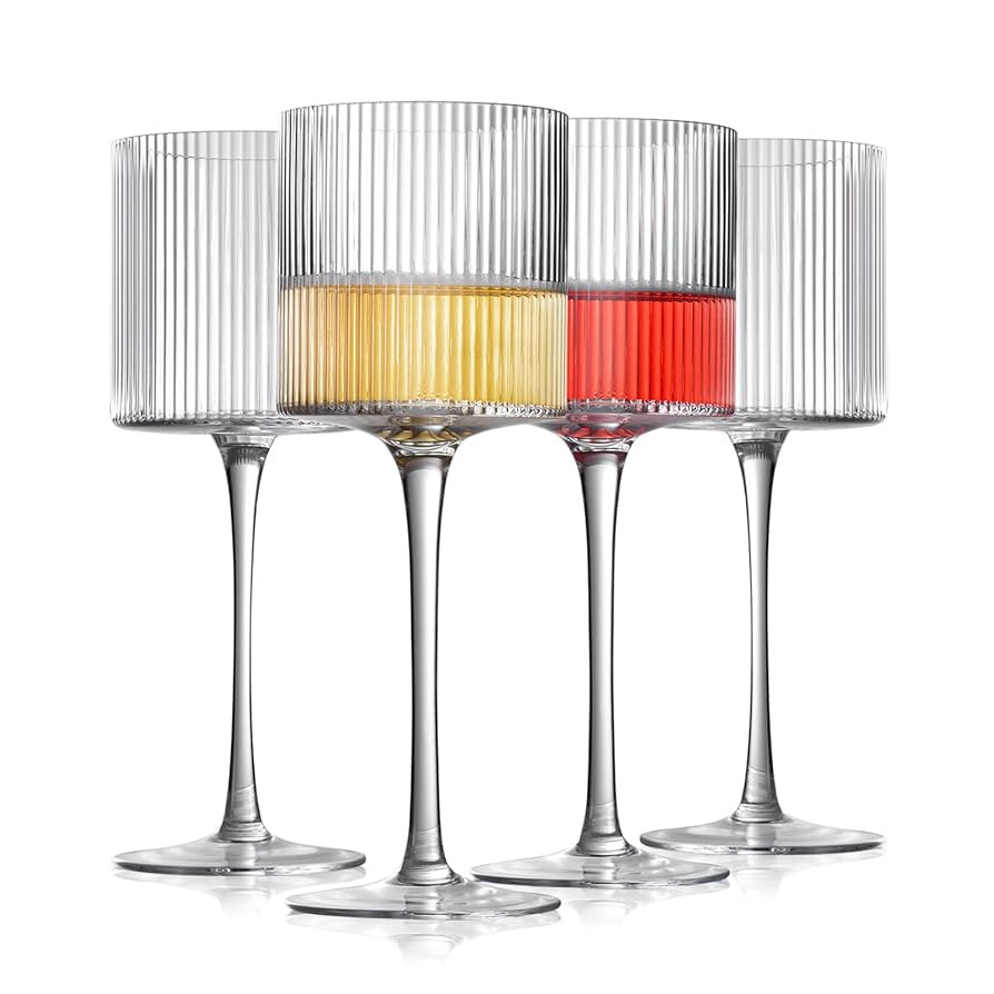 Square Wine Glasses Set of 4, Elegant Ribbed Design Wine Glasses 12.5oz, Long Stem Unique Modern ... | Amazon (US)