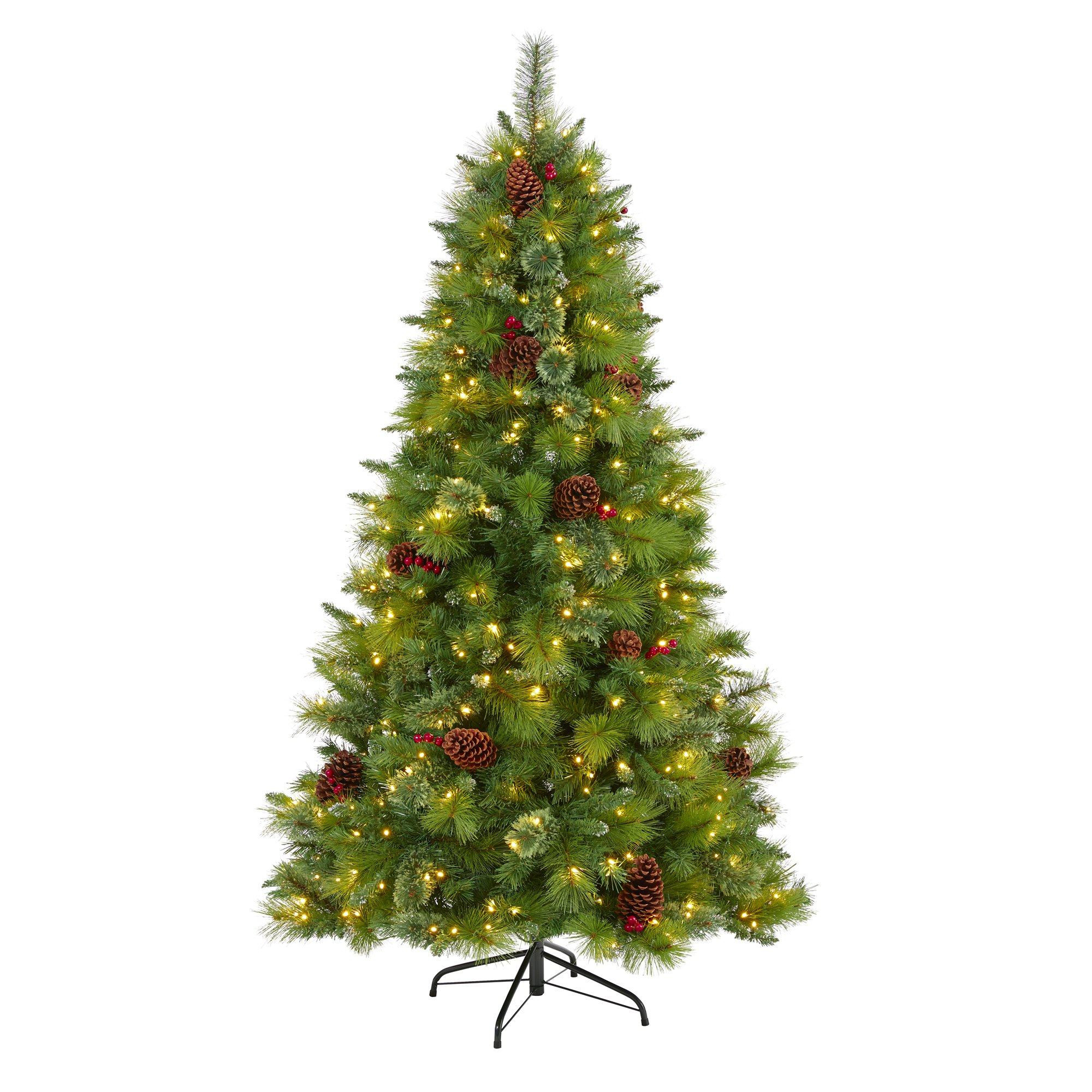 6’ Montana Mixed Pine Artificial Christmas Tree with Pine Cones, Berries and 350 Clear LED Ligh... | Nearly Natural