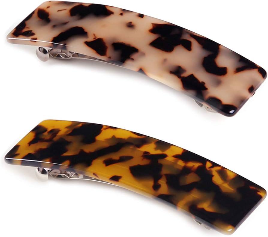 2PCS Hair Barrettes Tortoise Shell French Design Celluloid Rectangle Hair Clips for Women | Amazon (US)