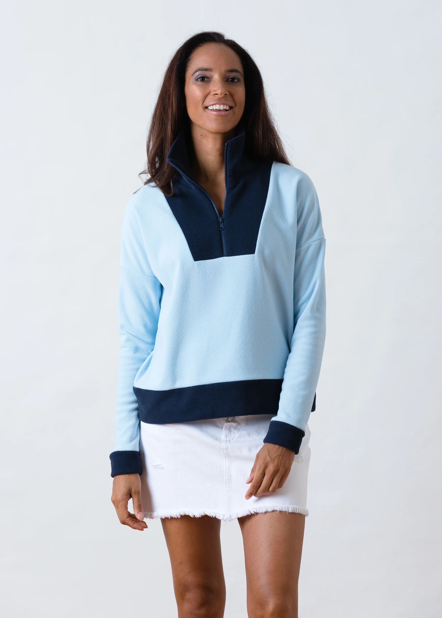 Putnam Pullover in Terry Fleece (Ice Blue / Navy) | Dudley Stephens