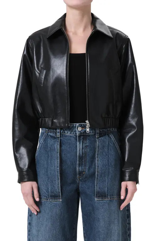 AGOLDE Essie Recycled Leather Crop Jacket in Black at Nordstrom, Size Large | Nordstrom