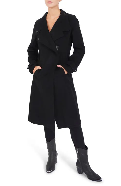 Belle & Bloom Envy Me Asymmetric Zip Wool Blend Coat in Black at Nordstrom, Size Small | Nordstrom