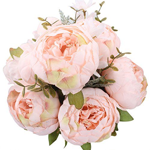 Duovlo Springs Flowers Artificial Silk Peony bouquets Wedding Home Decoration,Pack of 1 (Spring Pure | Amazon (US)