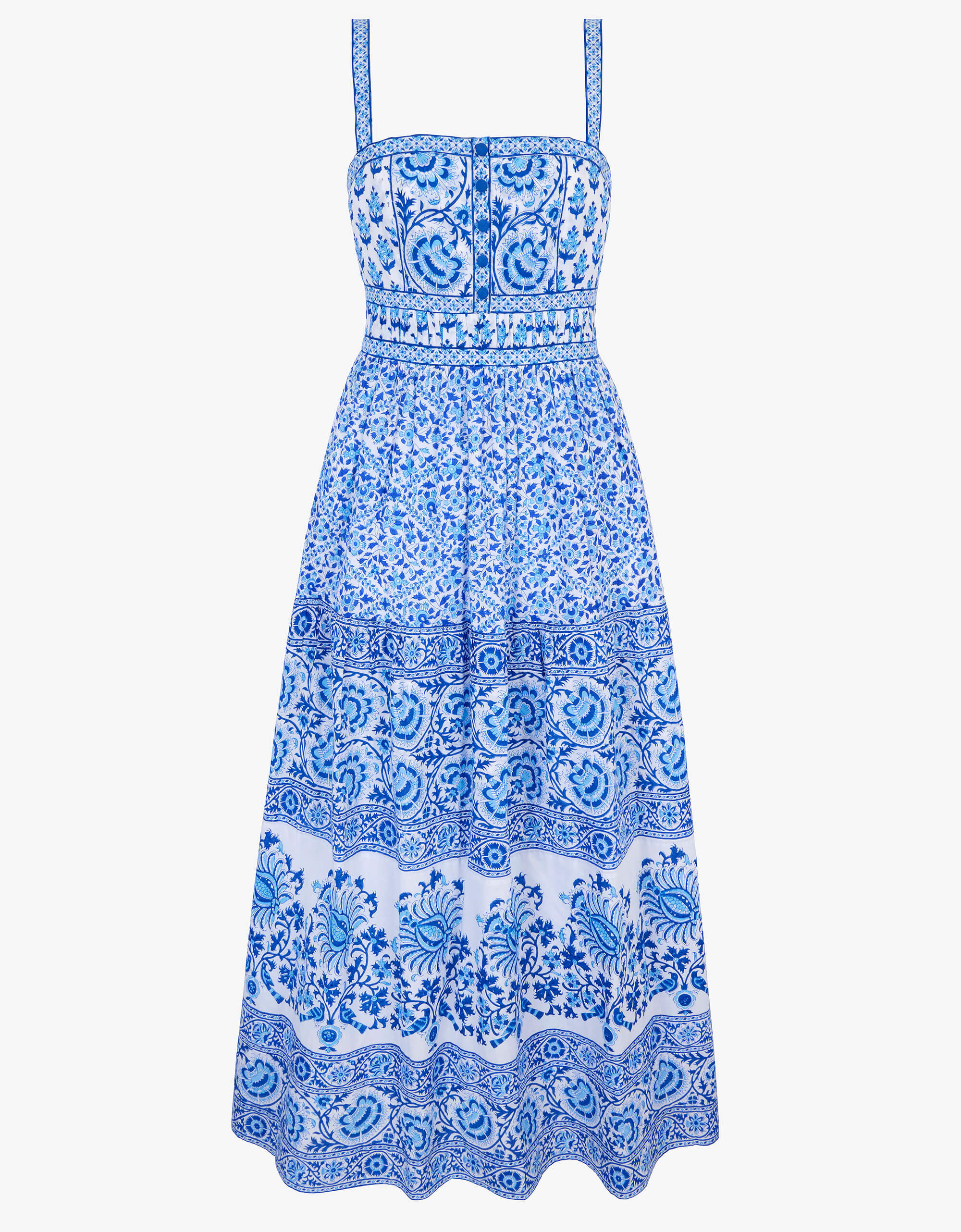 Nuri Dress | Blue, White Floral Maxi | Block Print Cotton | Pink City Prints UK