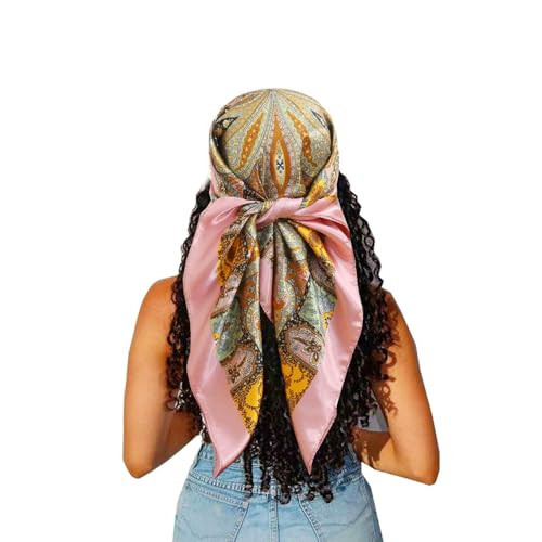 Large Square Head Satin Scarf Silk Feeling Hair Scarf 35" Head Scarves Bandana for Women Headscarfs for Women's Hair Pink | Amazon (US)