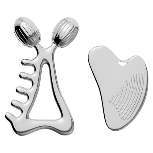 Gua Sha Facial Tools & Face Roller Set, Stainless Steel Facial Massager Tools for Lymphatic Drainage & Face Sculpting, Textured Guasha for Better Grip, Double Chin Reducer, Skincare Gift for Women | Amazon (US)