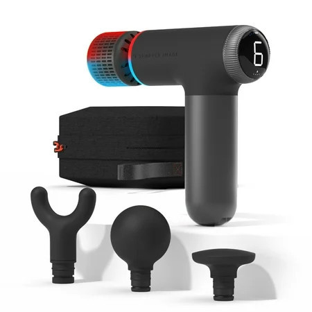 Sharper Image® Powerboost® Pro+ Compact Hot & Cold Percussion Massager with Dual-Temperature Hot + Cold Massage Node, 6 Speed Settings, 4 Unique Attachments, Portable Design with Carrying Case | Walmart (US)