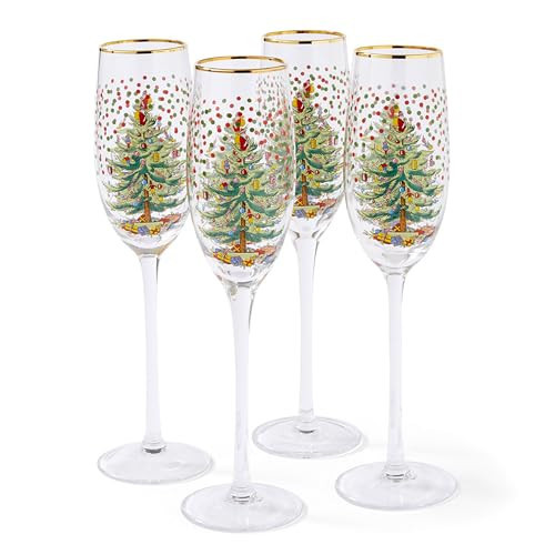 Spode Christmas Tree 8.45 Fl. Oz. Footed Champagne Flute (Set of 4), Polka Dot - Sparkling Wine Glasses for Holiday Celebrations - For Wedding Toasting Flutes & Prosecco Glasses | Amazon (US)