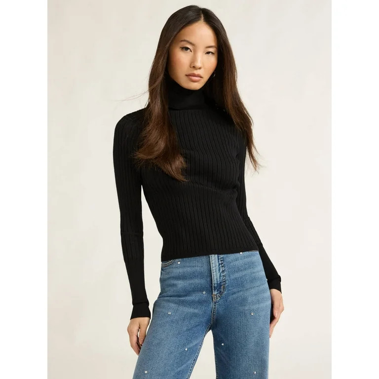 Scoop Women’s Ribbed Turtleneck Sweater, Lightweight, Sizes XS-XXL | Walmart (US)