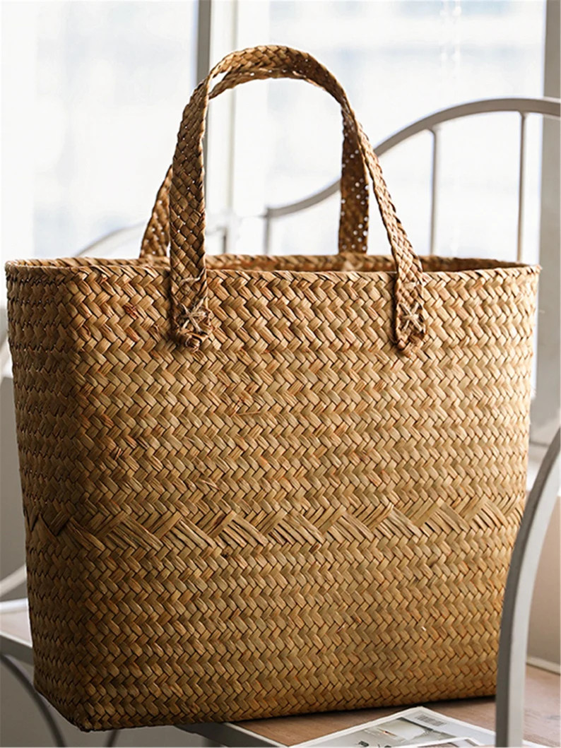 Straw Market Basket bag with Handles - French Style Shopping and Picnic Bag | Etsy (US)