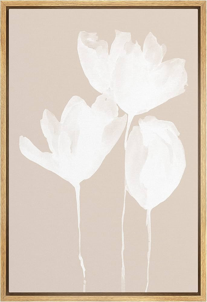 Zenobia Framed Canvas Print Wall Art Tan White Forest Flower Silhouette Abstract Nature Illustrat... | Amazon (US)