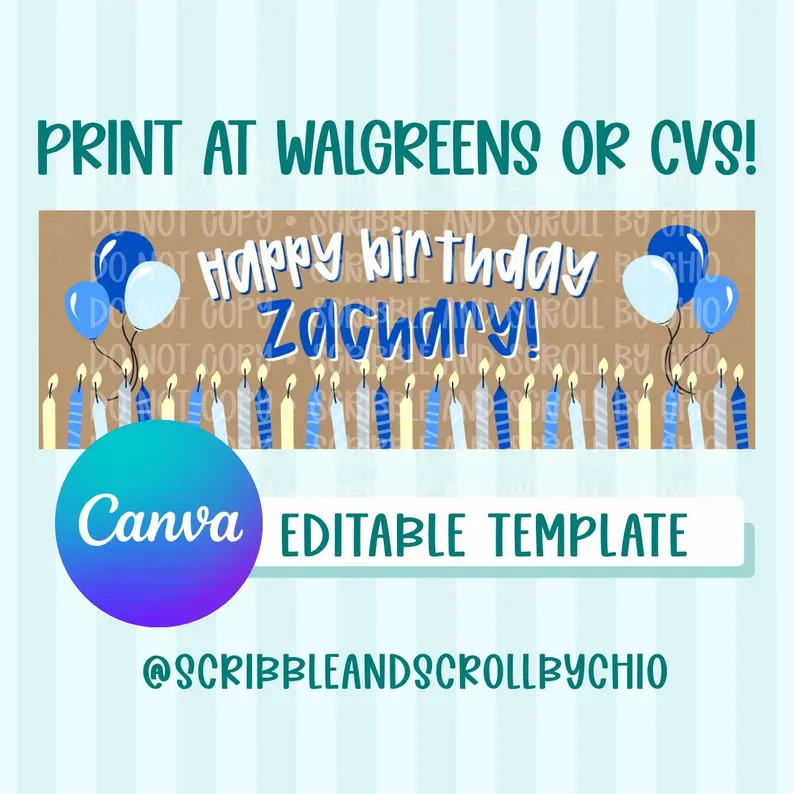 Happy Birthday Canva Template, Editable 2x6 Banner Panel, Printable Birthday Sign, Walgreens CVS ... | Etsy (Global)