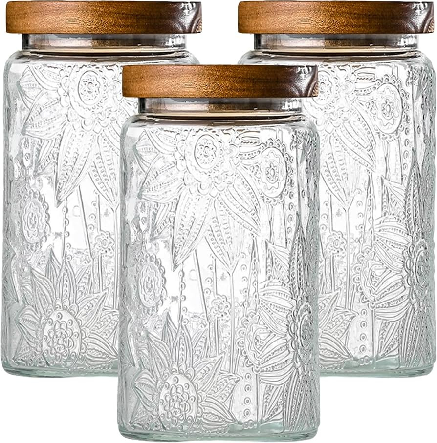 3-Pack 32oz Vintage Glass Jar With Lid, Glass Storage Containers, Airtight Kitchen Storage Contai... | Amazon (US)