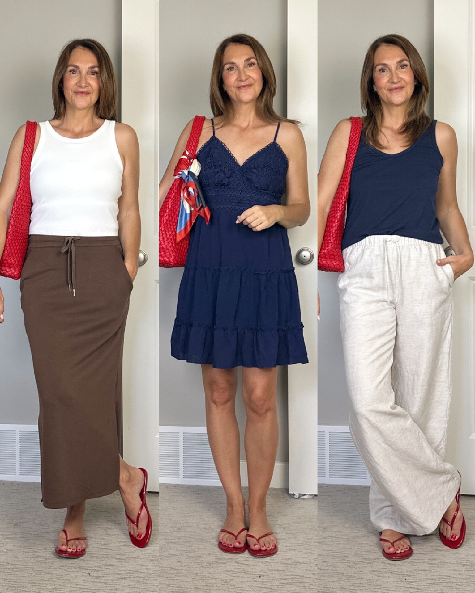 Summer uniforms that never fail me: a red bag and red flip flops! Pops of red is a huge trend for summer and so is flip flops! Linked what I could, everything fits tts #LTKootd