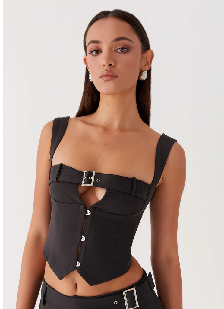 Walk On By Belt Top - Black | Peppermayo (Global)