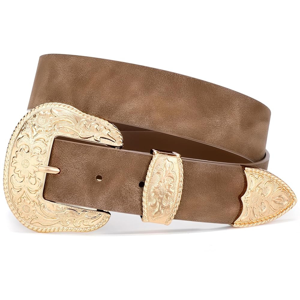 SUOSDEY Women Country Western Belt Cowgirl Cowboy Vintage Leather Belt with Western Style Big Buc... | Amazon (US)