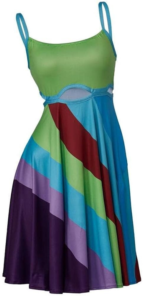 Women's 13 Going On 30 Rainbow Sexy Mini Dress Vintage Print Bodycon Multicolor Cut-Out Dress | Amazon (US)