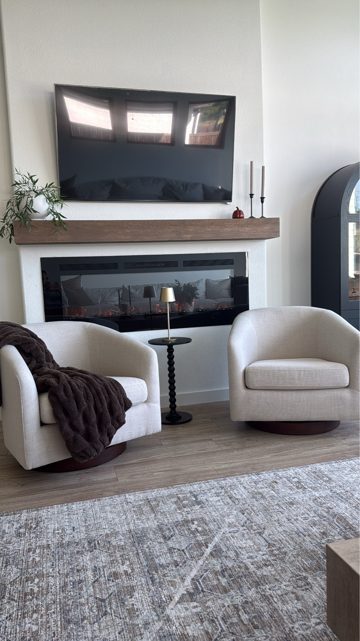 New swivel chairs in my living room, this is the Effie linen performance fabric