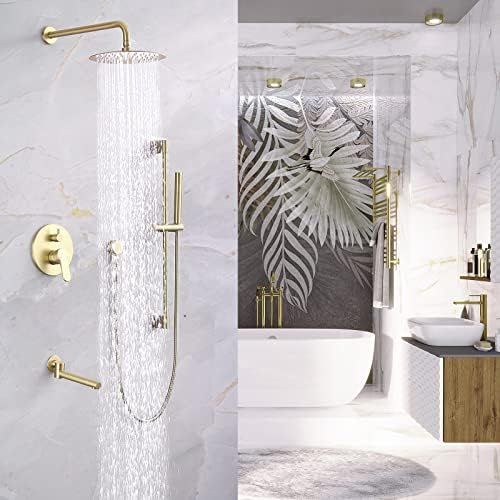 CHALIRS Shower Systems with Handheld,Brushed Gold 3 Functions Tub and Shower Faucet Set,Shower Syste | Amazon (US)