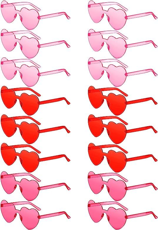 Colzzy 16 Pairs Heart Shaped Rimless Sunglasses Transparent Candy Color Frameless Glasses Colorfu... | Amazon (US)