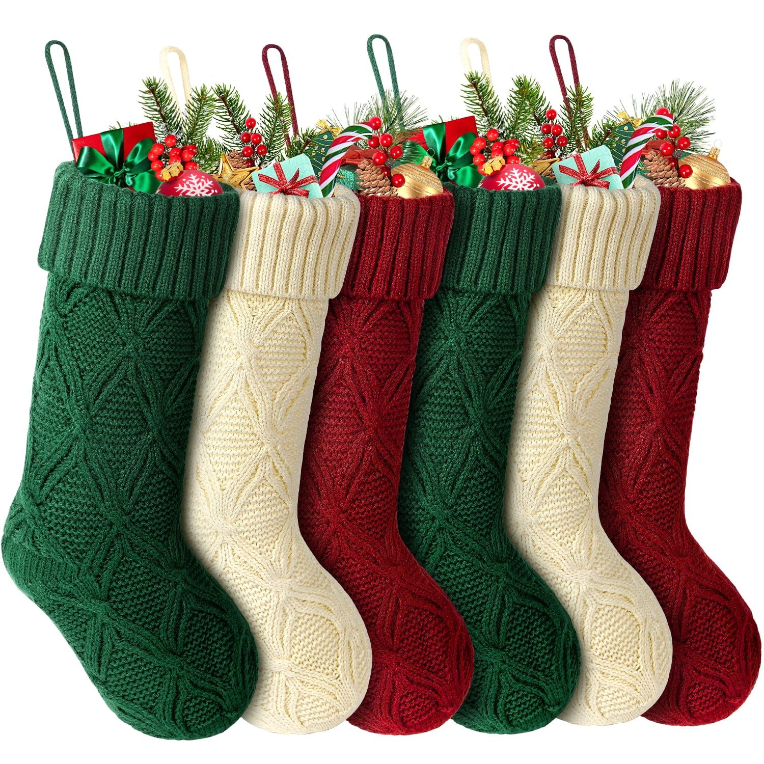 Ayieyill 6 Pcs Christmas Stockings Knitted Xmas Stockings Double-Sided 18 Inches Fireplace Stocki... | Walmart (US)