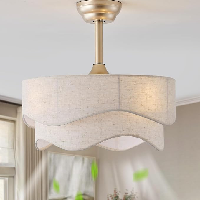 20" Boho Fandelier Ceiling Fans with Lights, Gold Caged Ceiling Fan with Light, Fabric Bladeless ... | Amazon (US)
