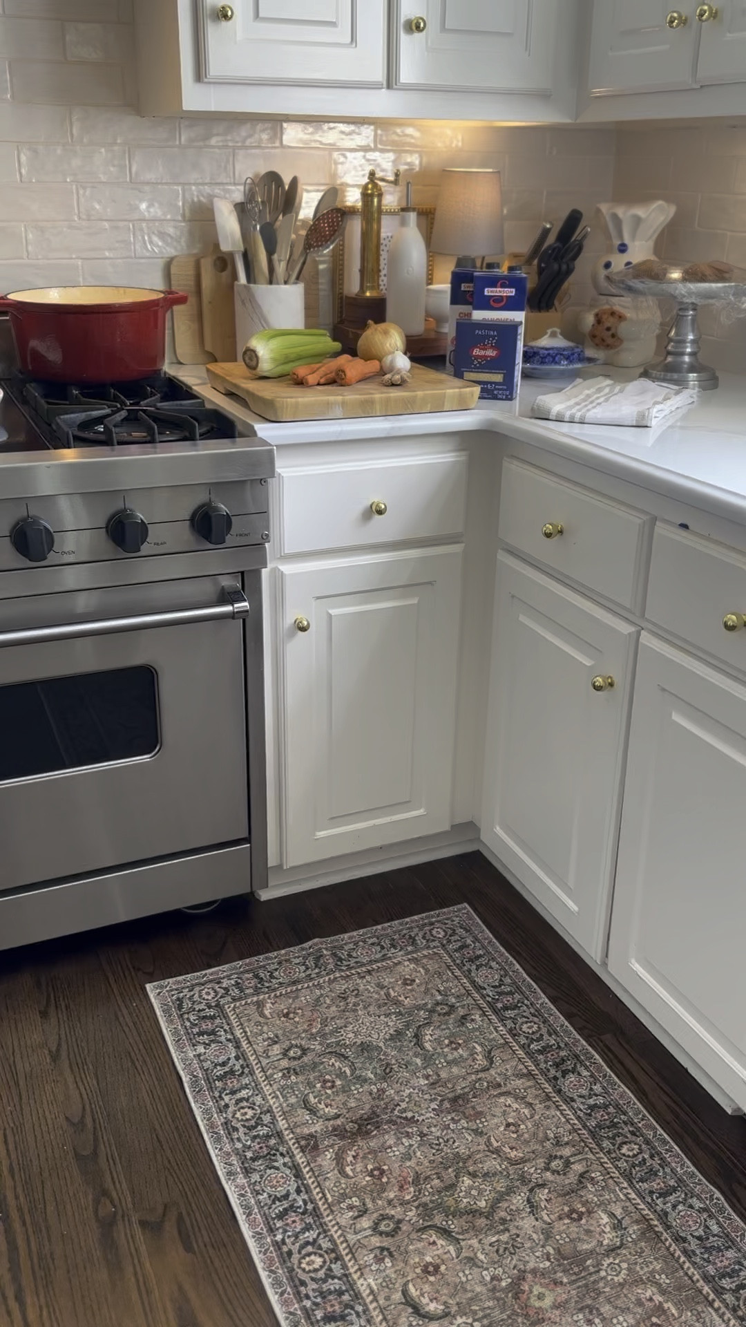 I just made a pot of Italian Penicillin soup to combat my cold while admiring my recent Amazon rug. Being that it’s such a high traffic area, last two kitchen rugs I have had were ruined from food droppings. This $29 runner is washable and has the prettiest colors for fall. 🍂

#LTKSeasonal #LTKHome #LTKFallSale