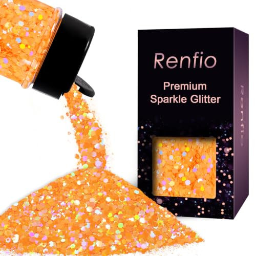Renfio Holographic Orange Chunky Glitter,1.76oz/50g Pale Orange Chunky Glitter for Snowglobe Tumbler,Macaron Hexagon Sequin Flake for Snowglobe Tumbler,Craft,Resin,Festival Decor,Rose,Nail,Slime | Amazon (US)