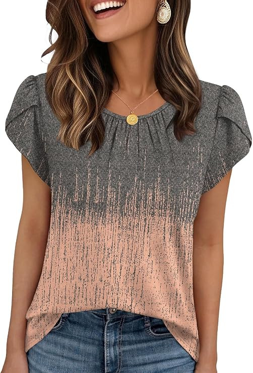 WIHOLL Women T Shirts Pleated Petal Sleeve Tops Cute Dressy Casual Blouses | Amazon (US)