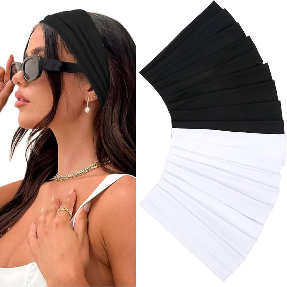 Elastic Headbands 16 Pack - Women's Soft Fabric Non-Slip Sweat Bands for Yoga, Running, Sports, a... | Amazon (US)