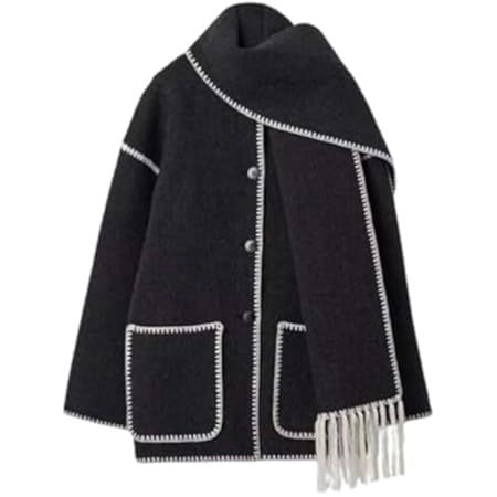 EYESLA Hepburn Style Woolen Cape Coat, 2023 Fashionable Thickened Loose Coat with Scarf and Fringe | Amazon (UK)
