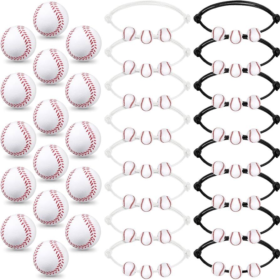 32 Pieces Baseball Party Favors Set, 16 Adjustable Baseball Bracelet 16 Mini Baseball Sports Stre... | Amazon (US)