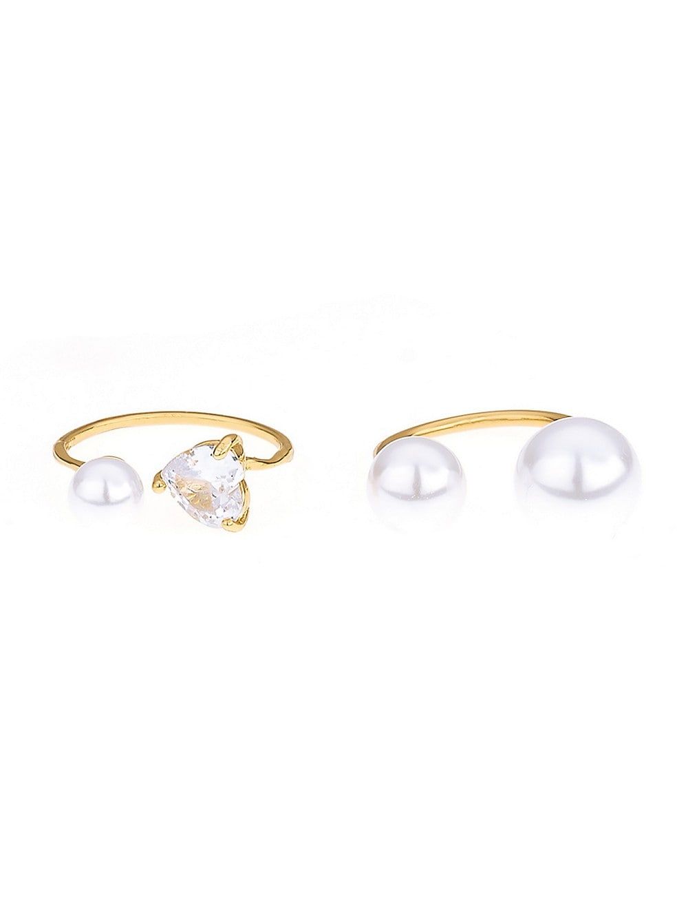 Multi-Pearl & Crystal Adjustable 18K Gold-Plated Ring Set | Saks Fifth Avenue