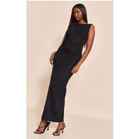 Black Textured Boat Neck Maxi Dress | PrettyLittleThing US