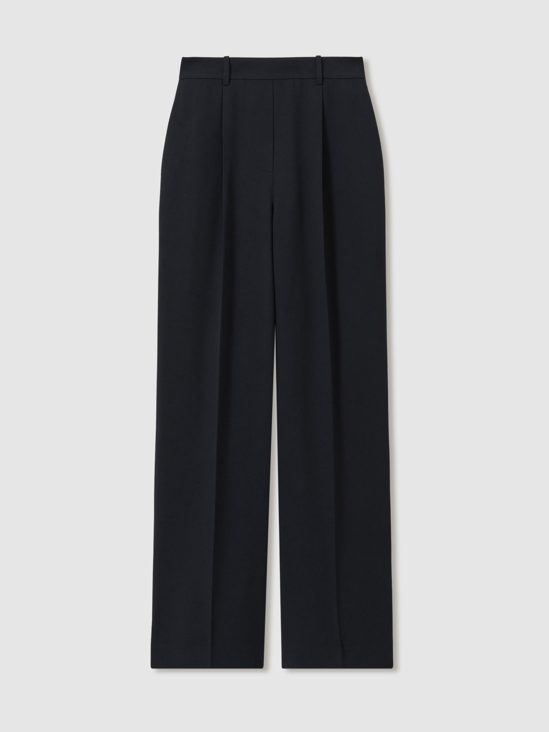 Reiss Petite Elasticated-Waist Wide-Leg Twill Trousers in Navy | REISS | Reiss DE