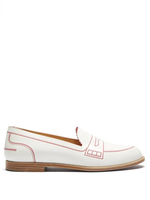 Christian Louboutin - Mocalaureat Contrast-inlay Leather Loafers - Womens - White | Matches (US)