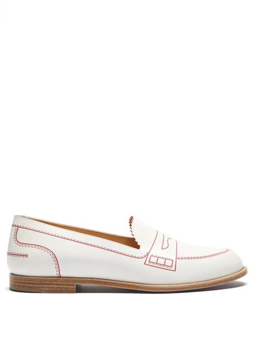 Christian Louboutin - Mocalaureat Contrast-inlay Leather Loafers - Womens - White | Matches (US)
