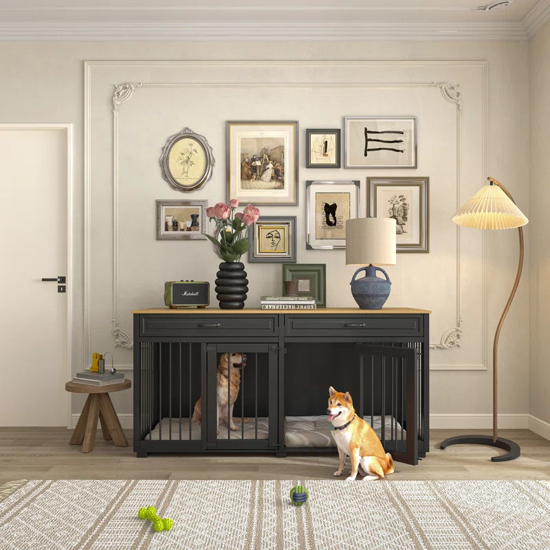 Dorilal Large Dog Crate Furniture With 2 Drawers And Divider | Wayfair North America