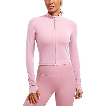 CRZ YOGA Womens Butterluxe Full Zip Cropped Workout Jackets Slim Fit Athletic Yoga Jacket with Th... | Amazon (US)