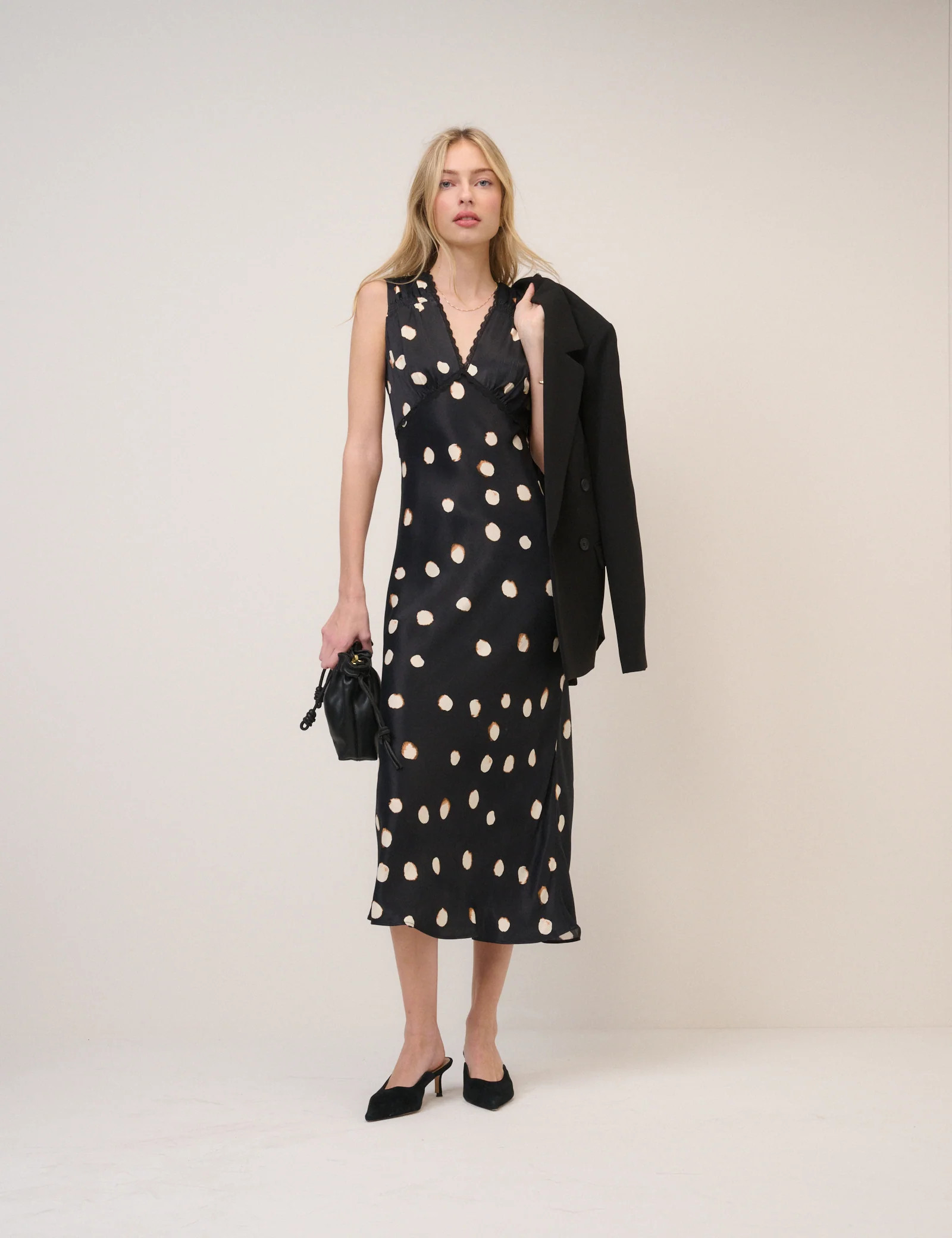 Black Polka Dot Ria Midi Dress | Nobody's Child
