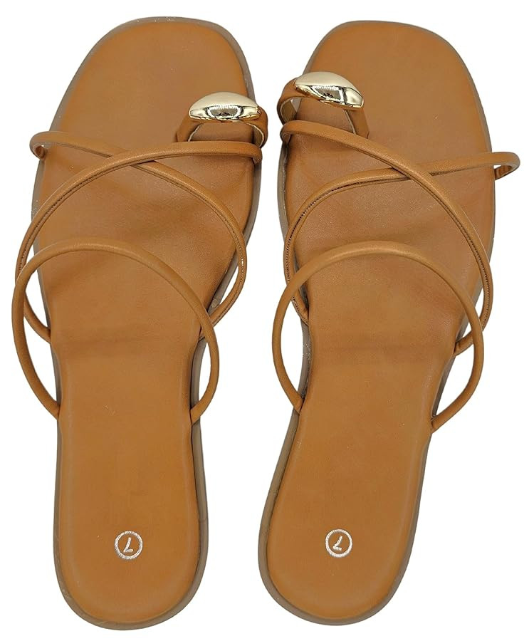 TruFox Women's Slide Sandals Flat Toe Ring Thongs with Cross Strap for Summer Slip On | Amazon (US)