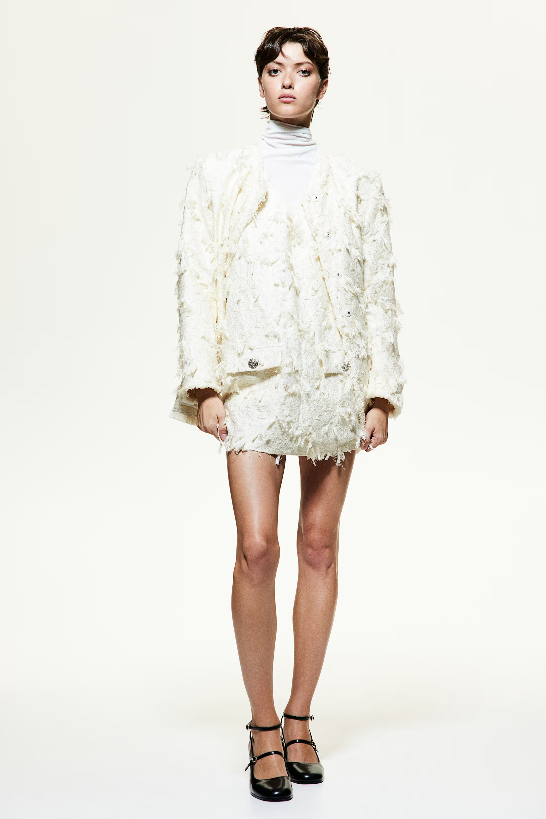 Jacquard-Weave Mini Dress - Cream - Ladies | H&M US | H&M (US + CA)