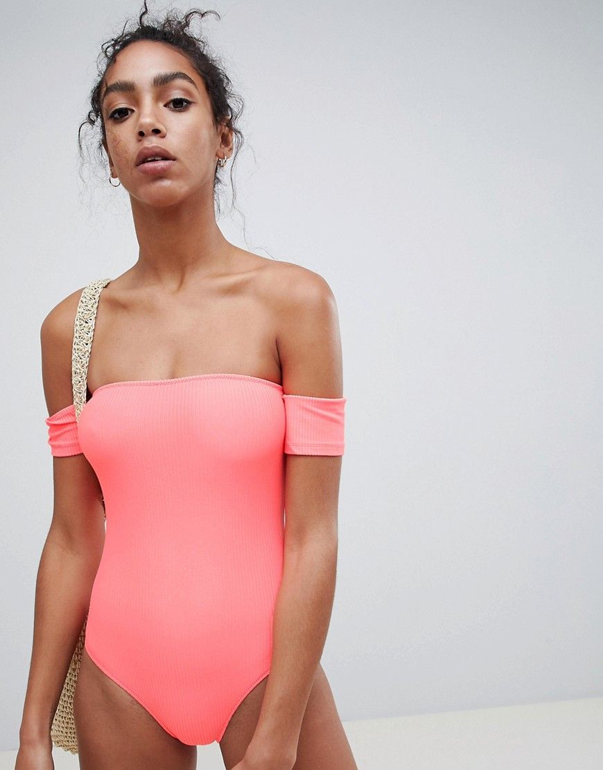 New Look bardot swimsuit - Pink | ASOS US