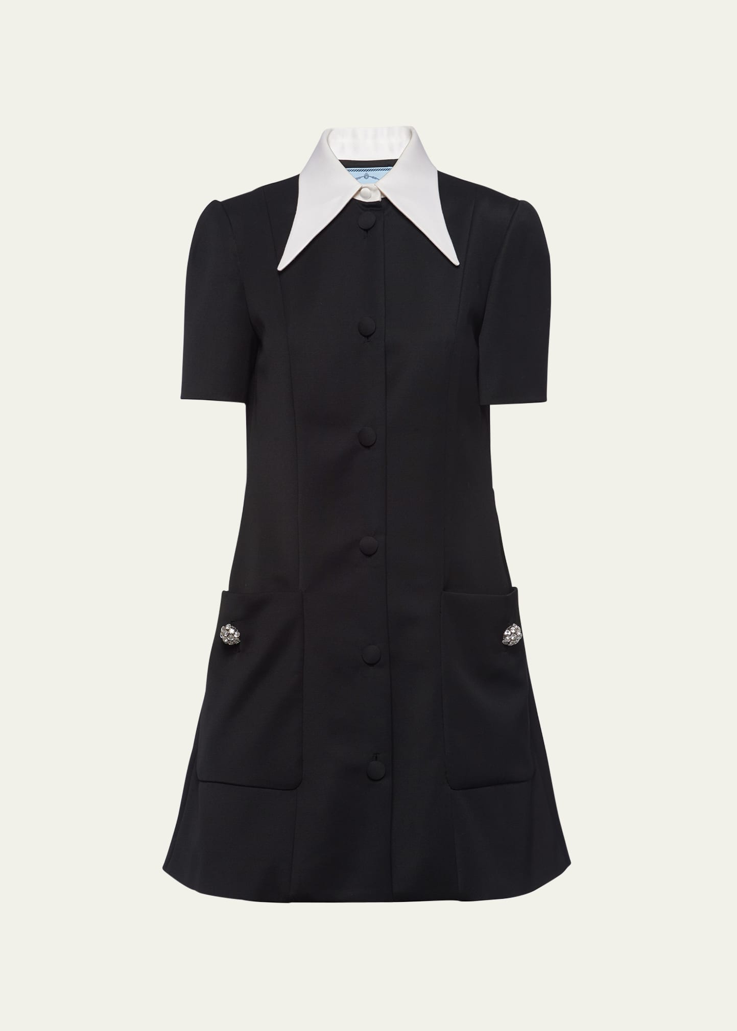 Prada Collared Satin Wool Mini Dress | Bergdorf Goodman