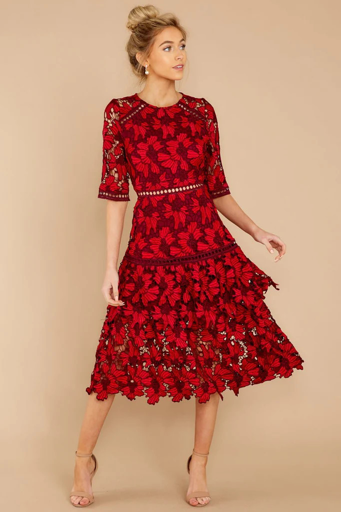 Get To The Point Red Lace Midi Dress | Red Dress 