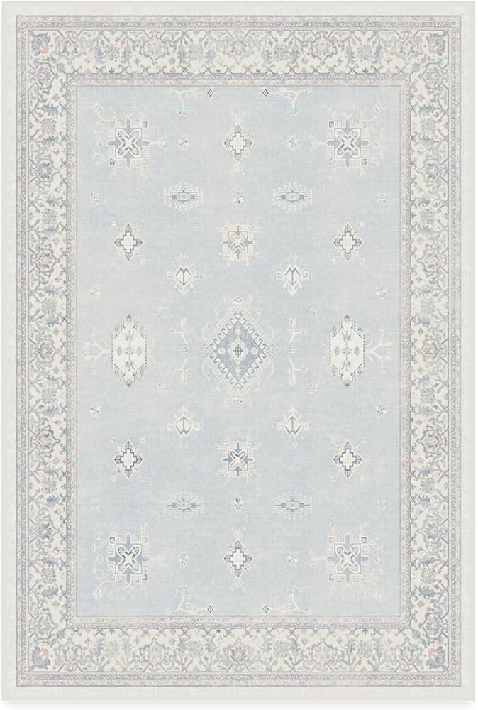 RUGGABLE Washable Vintage Area Rug – Verena Soft Blue 4x6, Stain-Resistant, Non-Slip with Cushi... | Amazon (US)