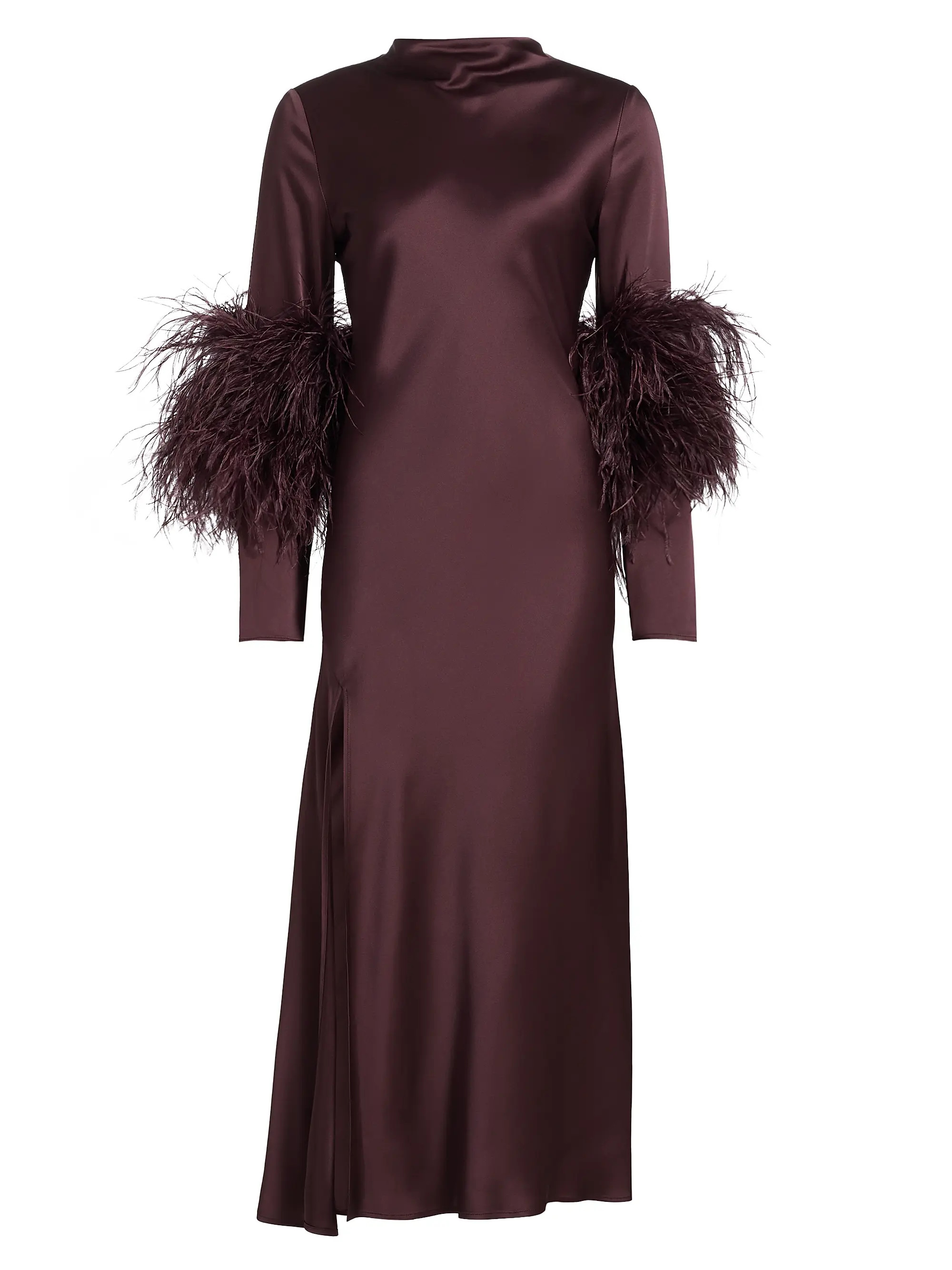 Feather-Cuff Satin Midi-Dress | Saks Fifth Avenue