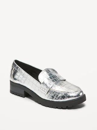 Faux Leather Chunky Heel Loafers for Women | Old Navy (US)